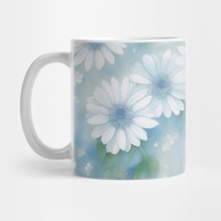 Watercolor Blue Green Pattern With Big White Daisy Mug